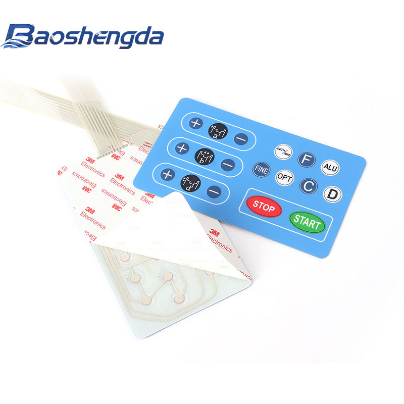 Custom membrane switch panel with printed overlay and flex tail